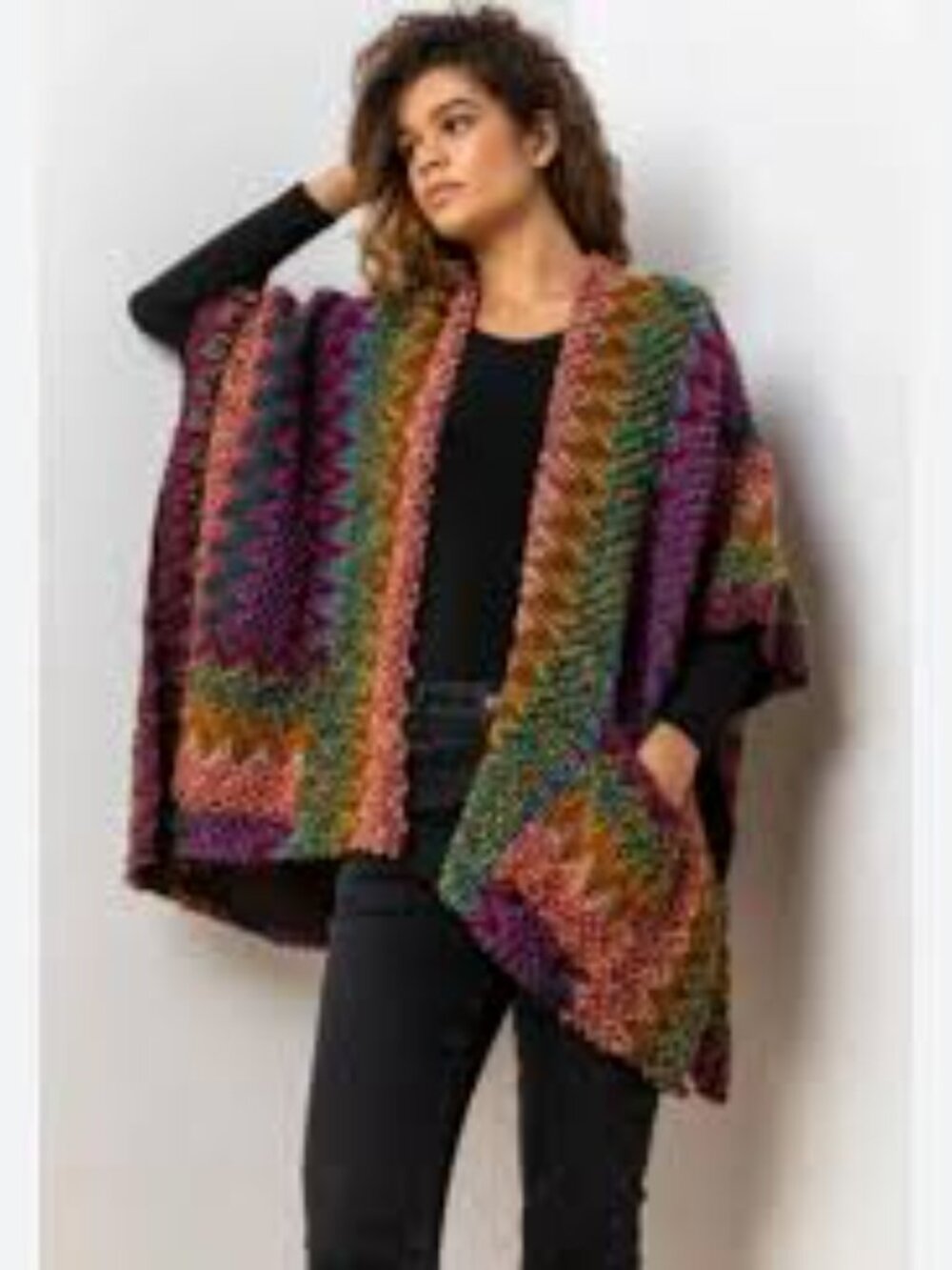 David & Young Colorful Pocket Shawl One Size Knit